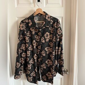 Floral Black and Tan Button-Up Shirt